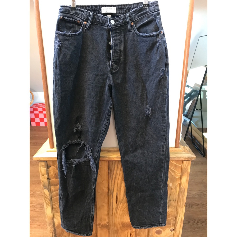 Abercrombie & Fitch The Dad High Rise Jeans Womens 30/10R Black Excellent Ripped